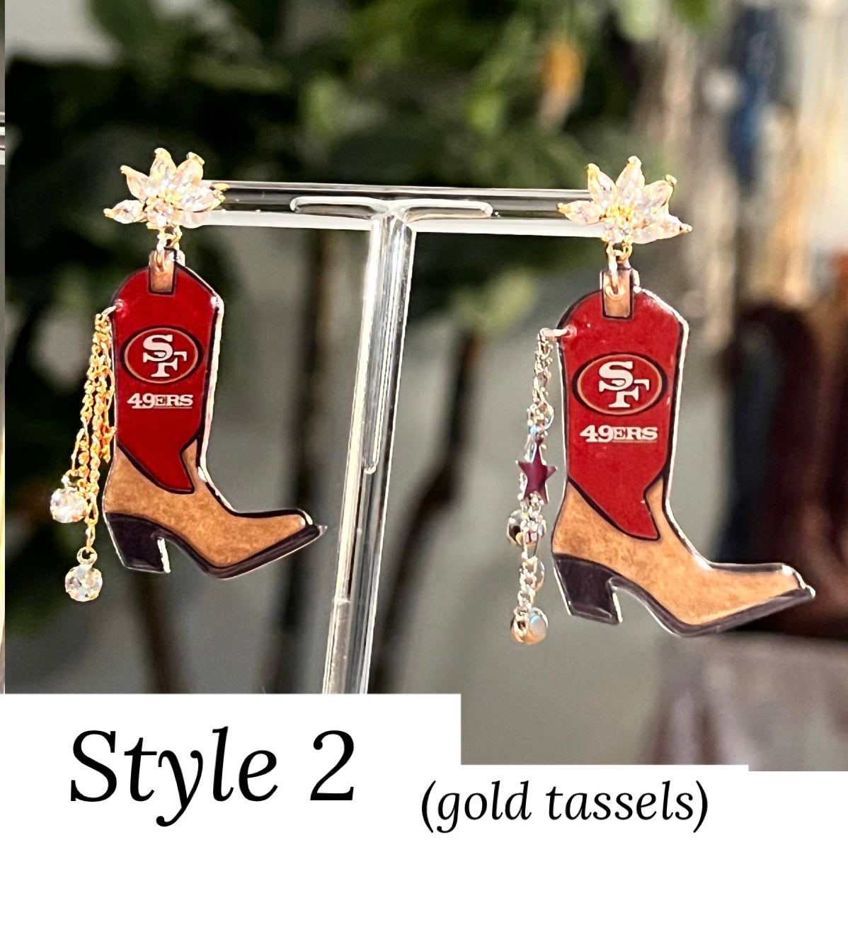 49ers Cowboy Boot Football Earrings