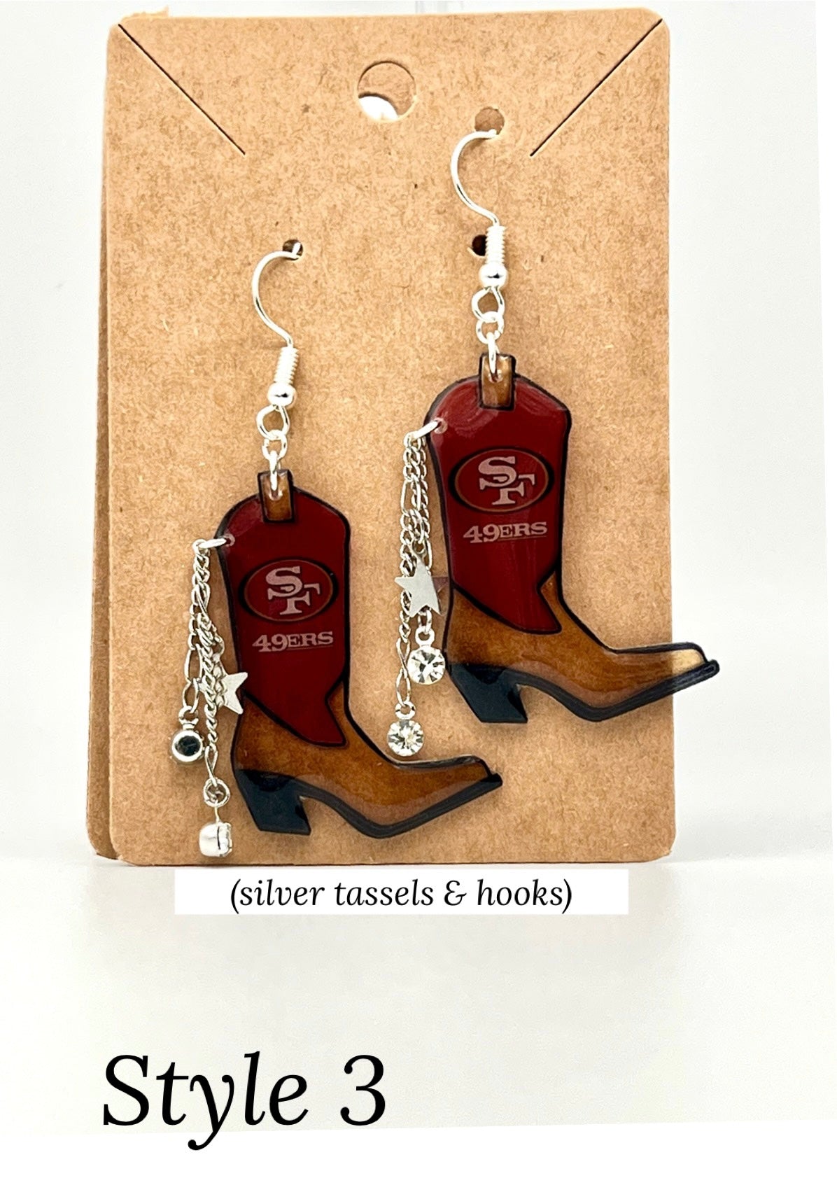 49ers Cowboy Boot Football Earrings