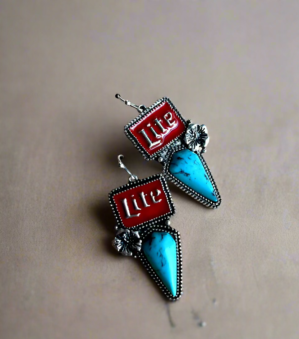 Turquoise Miller Lite Beer Earrings