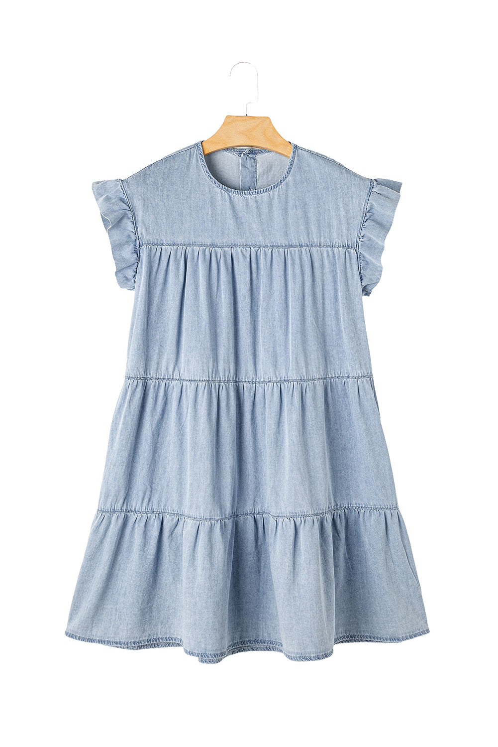 Ruffle Short Sleeve Tiered A-line Denim Dress
