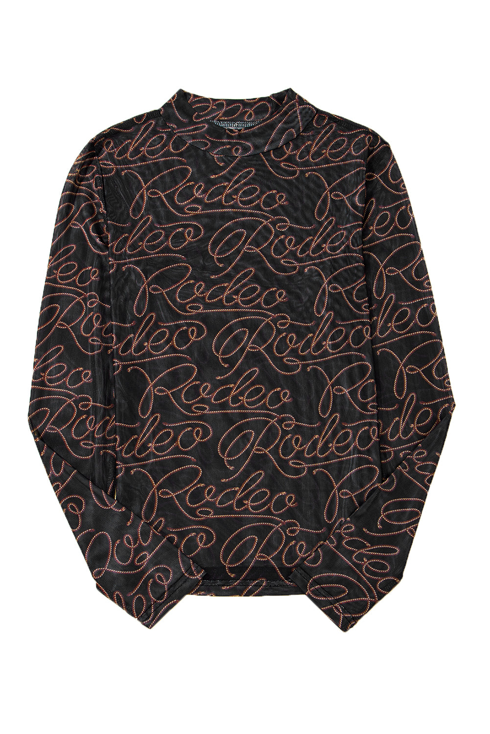 Black Rodeo Mock Neck Long Sleeve Mesh Top
