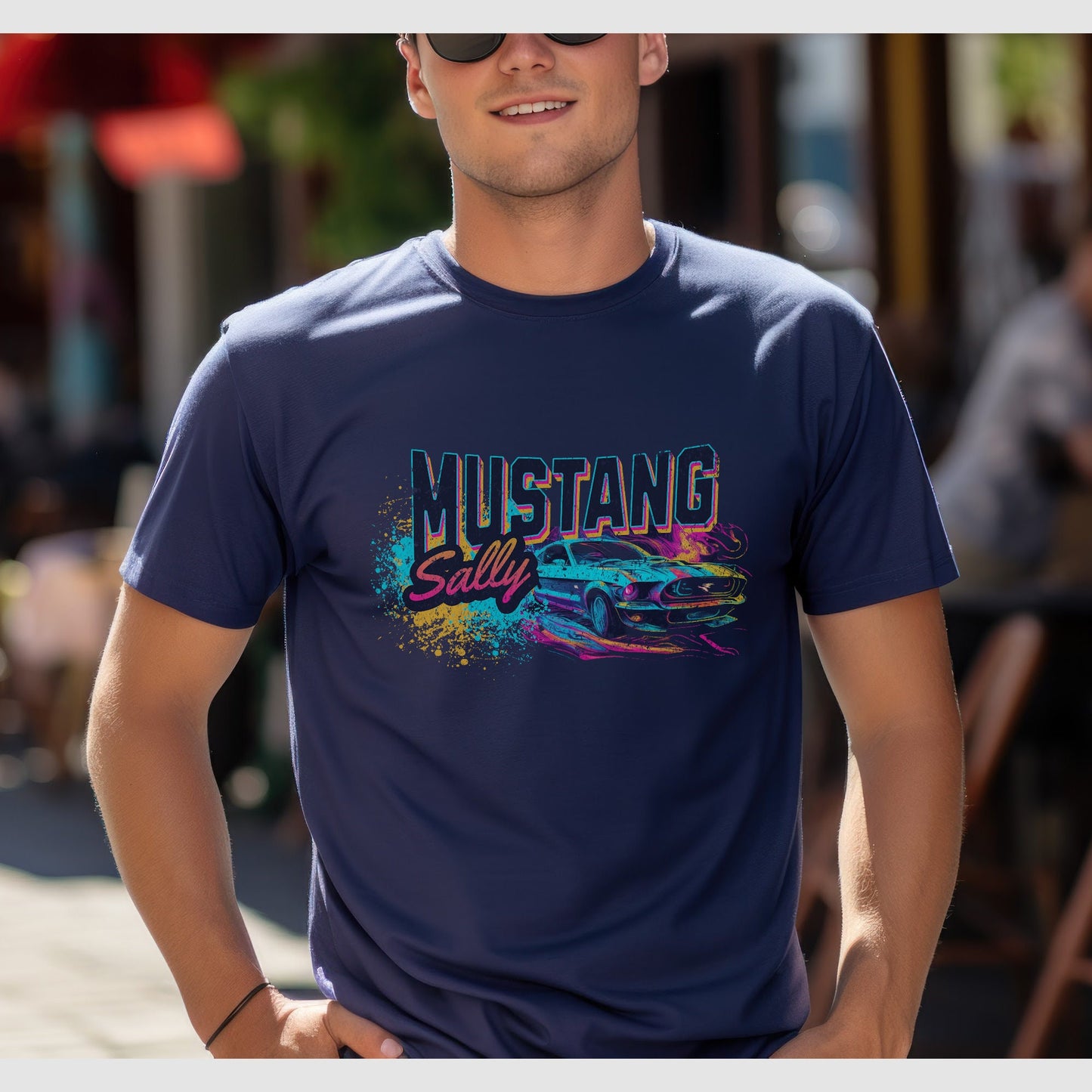 Neon Blast Mustang Sally Unisex T-shirt: Bold & Dynamic Design Inspired by the song 'Mustang Sally' and the Ford Mustangs