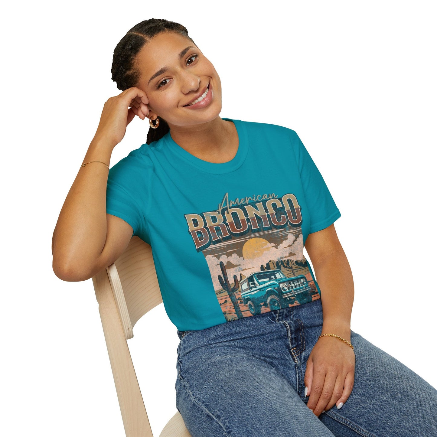 American Bronco Desert Sunset T-shirt: Embrace the Wild Frontier - Vintage Ford Bronco