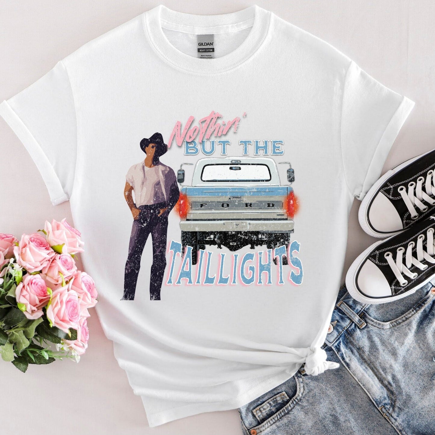 Nothin' but the taillights {Pink} - Clint Black tee - 90s country - concert tee