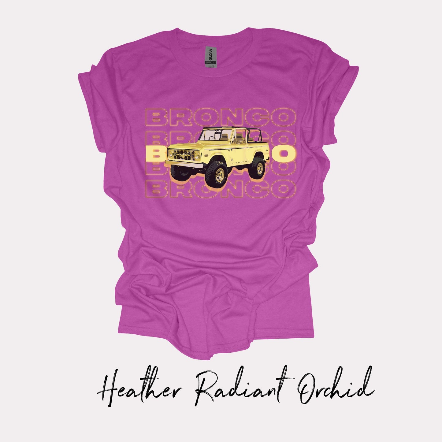 Vintage Vibes: Glowing Yellow 70's Ford Bronco T-shirt