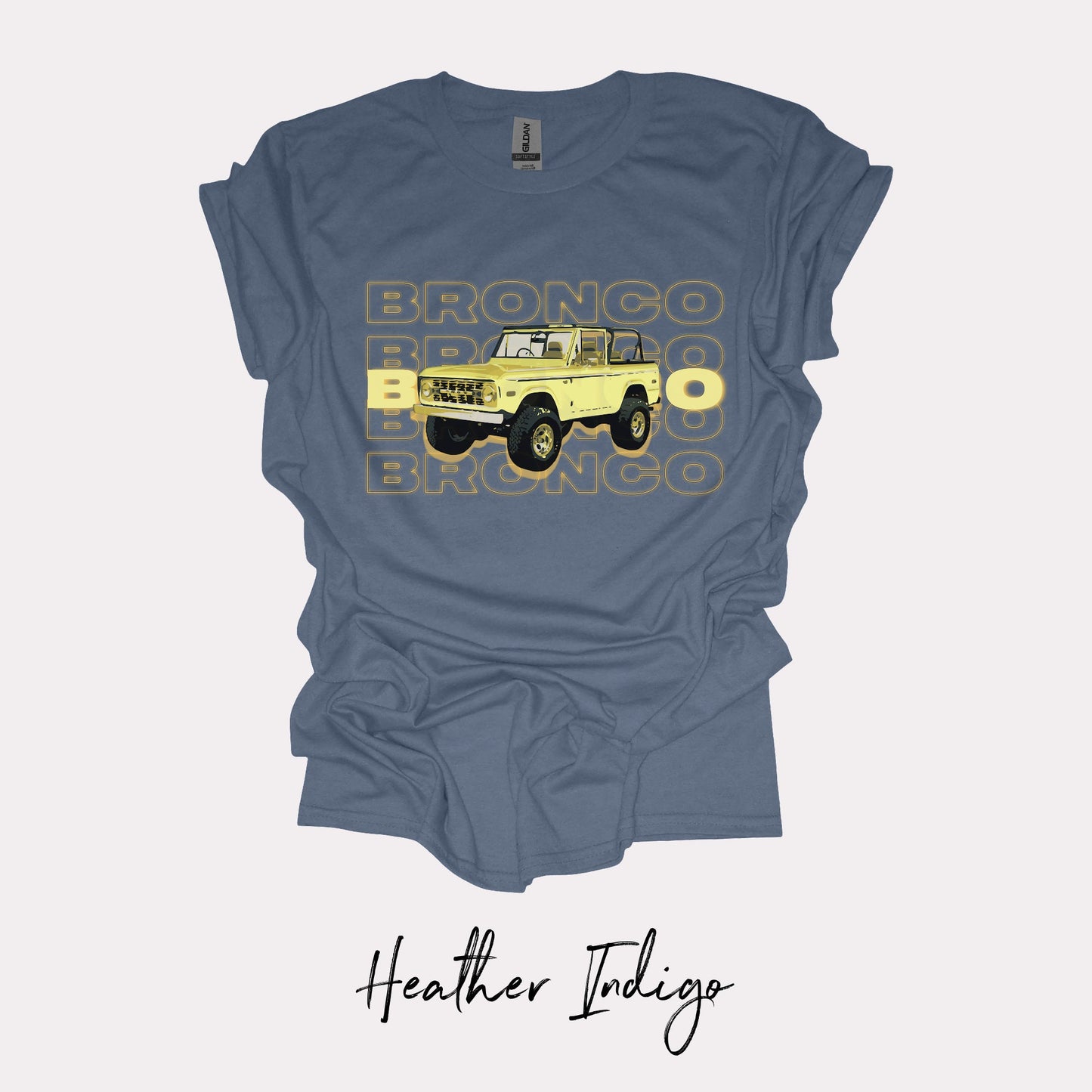 Vintage Vibes: Glowing Yellow 70's Ford Bronco T-shirt