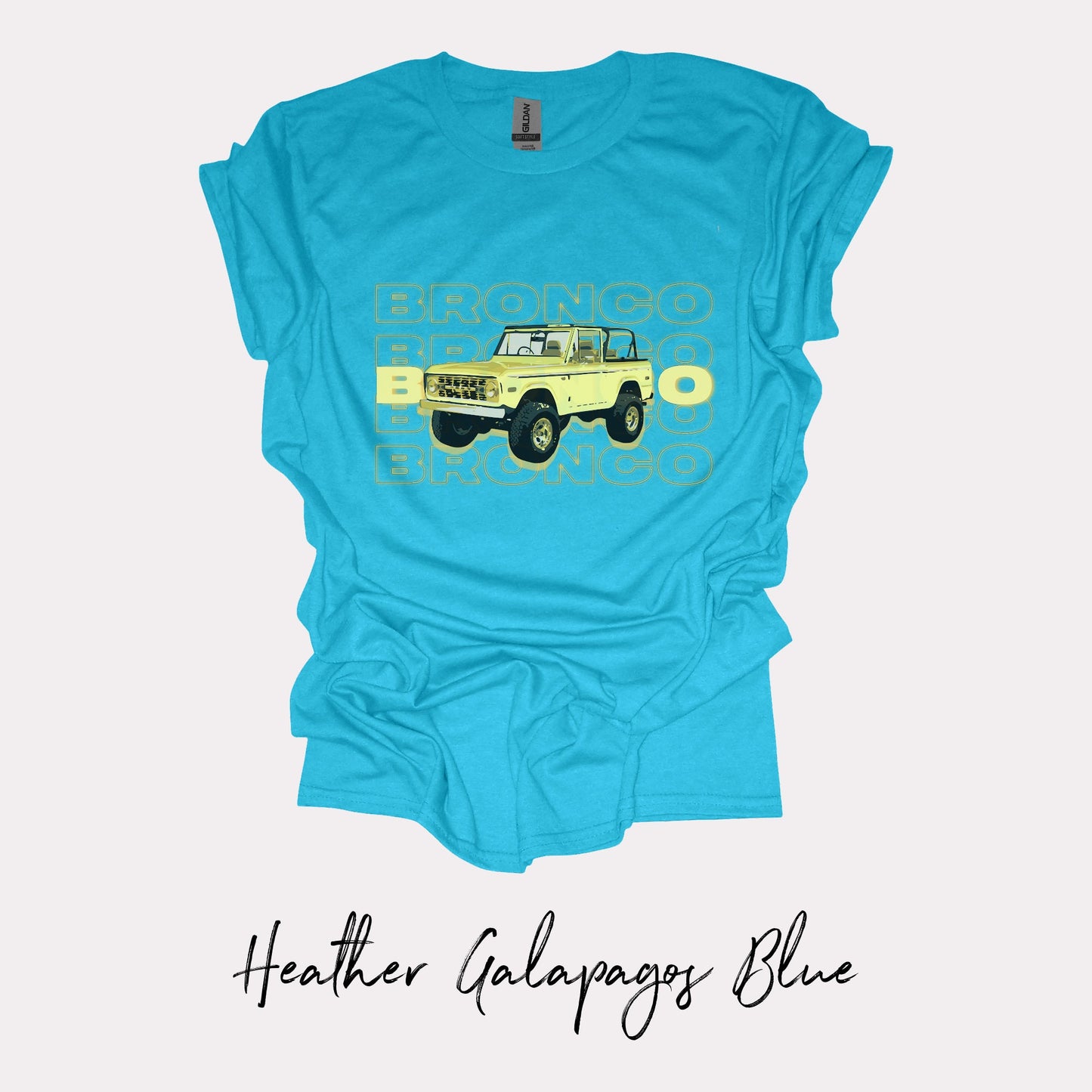 Vintage Vibes: Glowing Yellow 70's Ford Bronco T-shirt