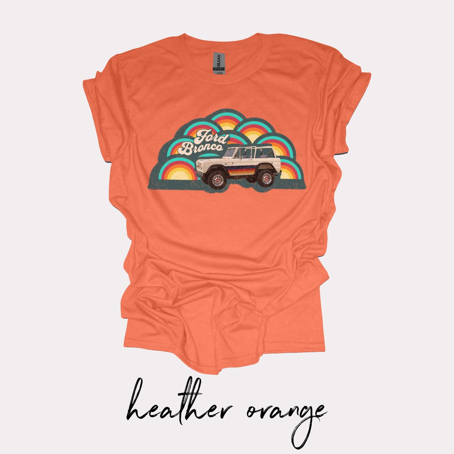Retro 70's Ford Bronco T-Shirt - Retro Rainbow - Faded Vintage Style Chic: Groovy Nostalgia in Every Thread
