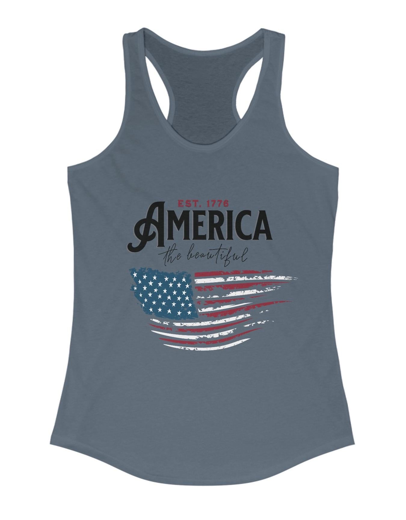 America the Beautiful 4th of July American Flag Tank Top
