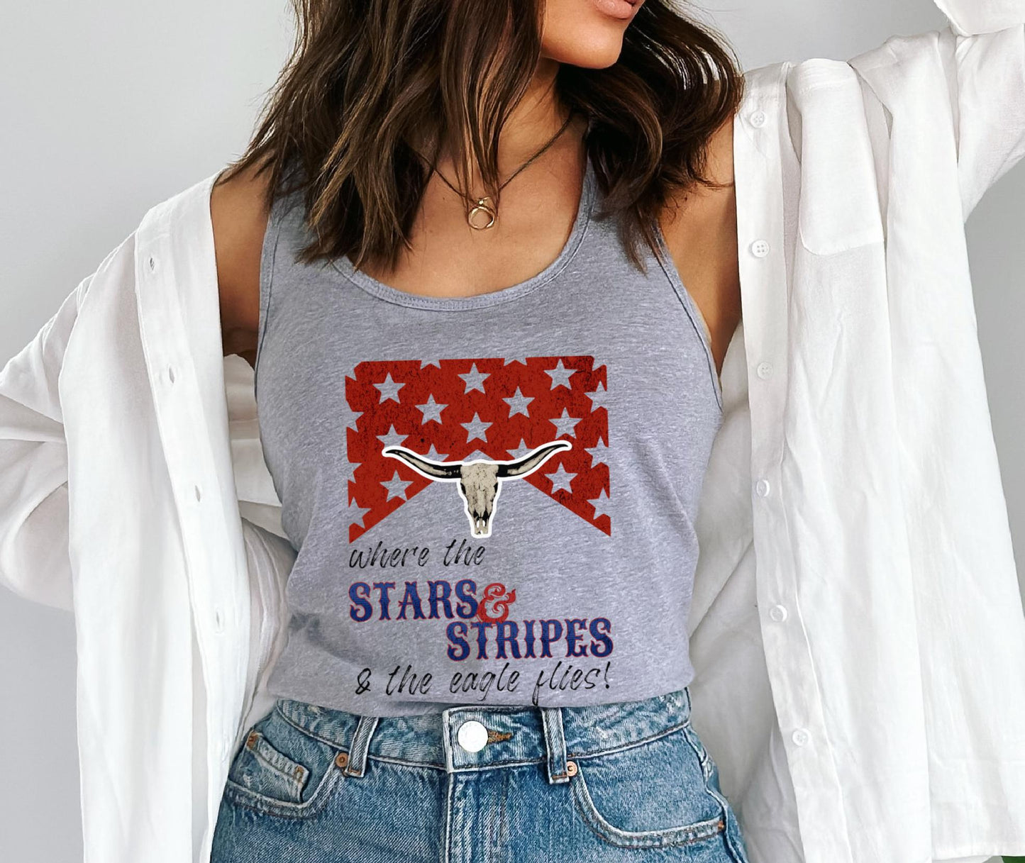 Where the Stars and Stripes & The Eagle Flies - 4th of July Tank Top Aaron Tippin Tribute