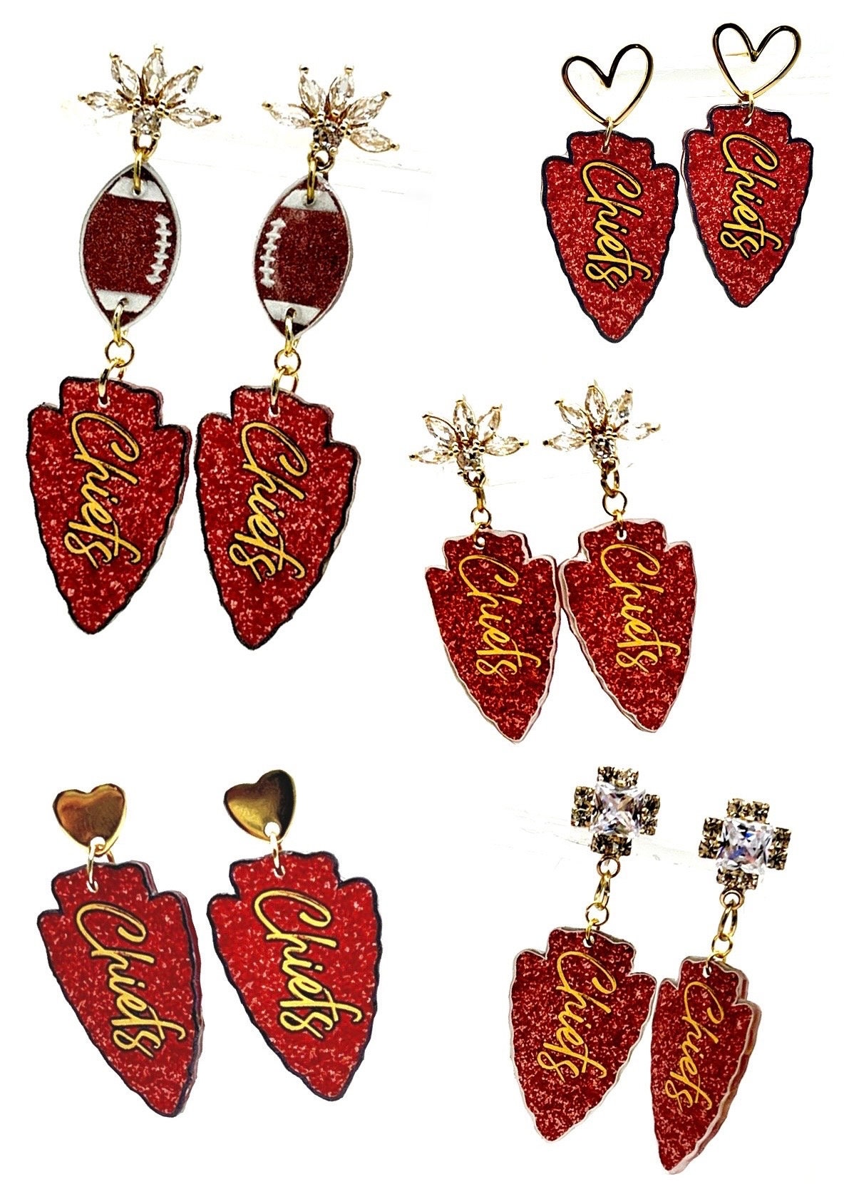 KC Chiefs Glitter Arrowhead Football Earrings