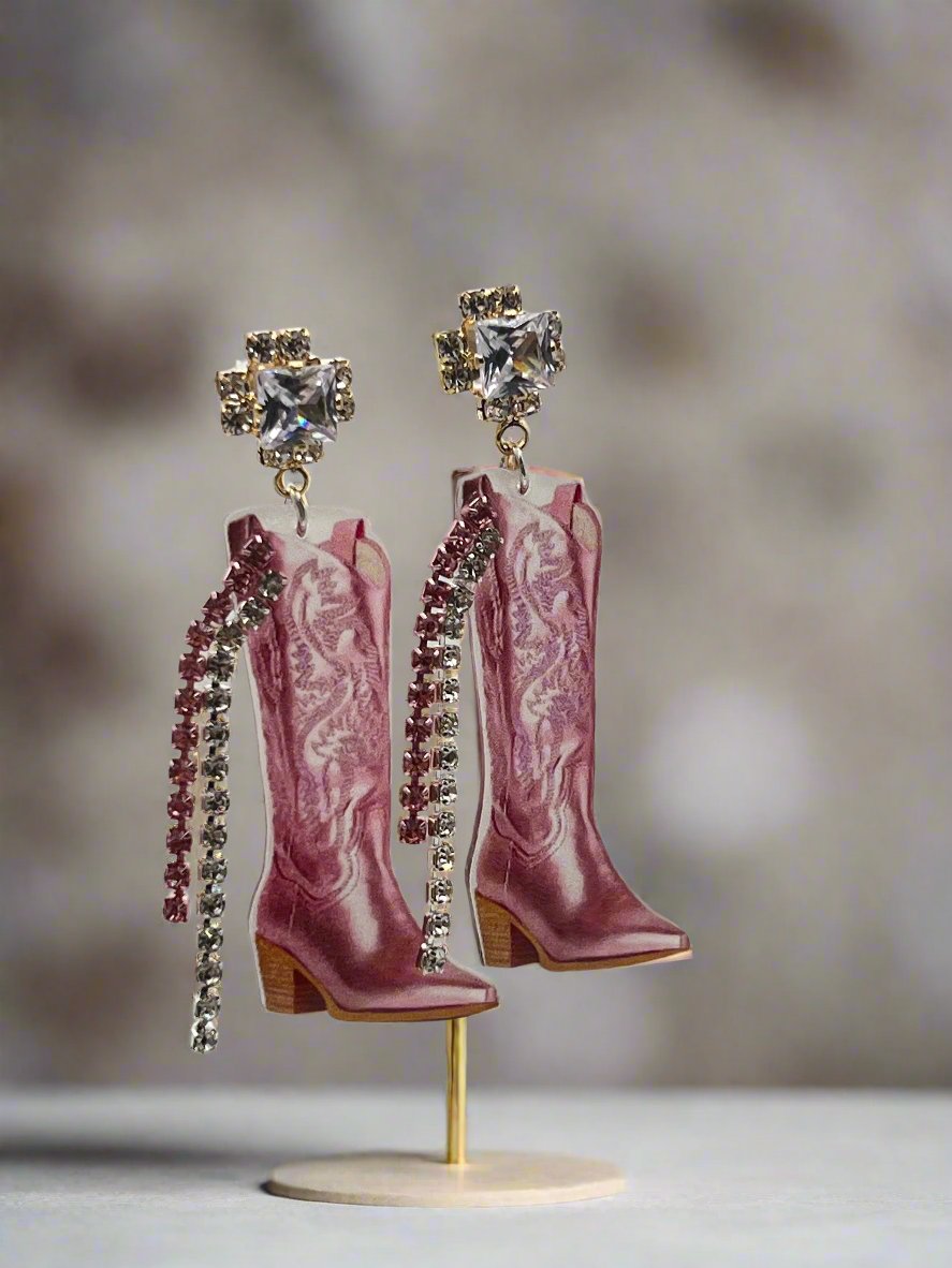 Pink Cowboy Boots with Rhinestone Tassels!