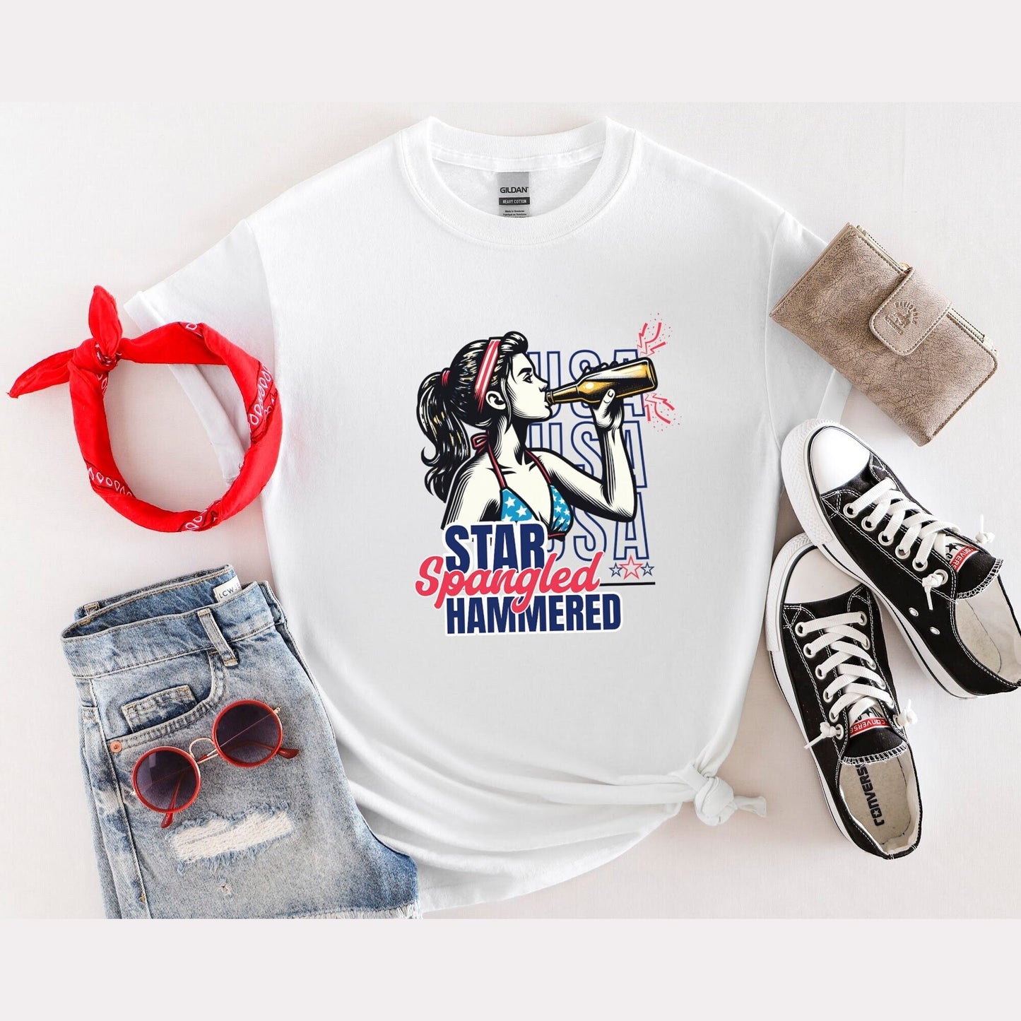 Star Spangled *HAMMERED* Tee Fun Fourth Of July T-shirt! 4th of July Red, white and blue!
