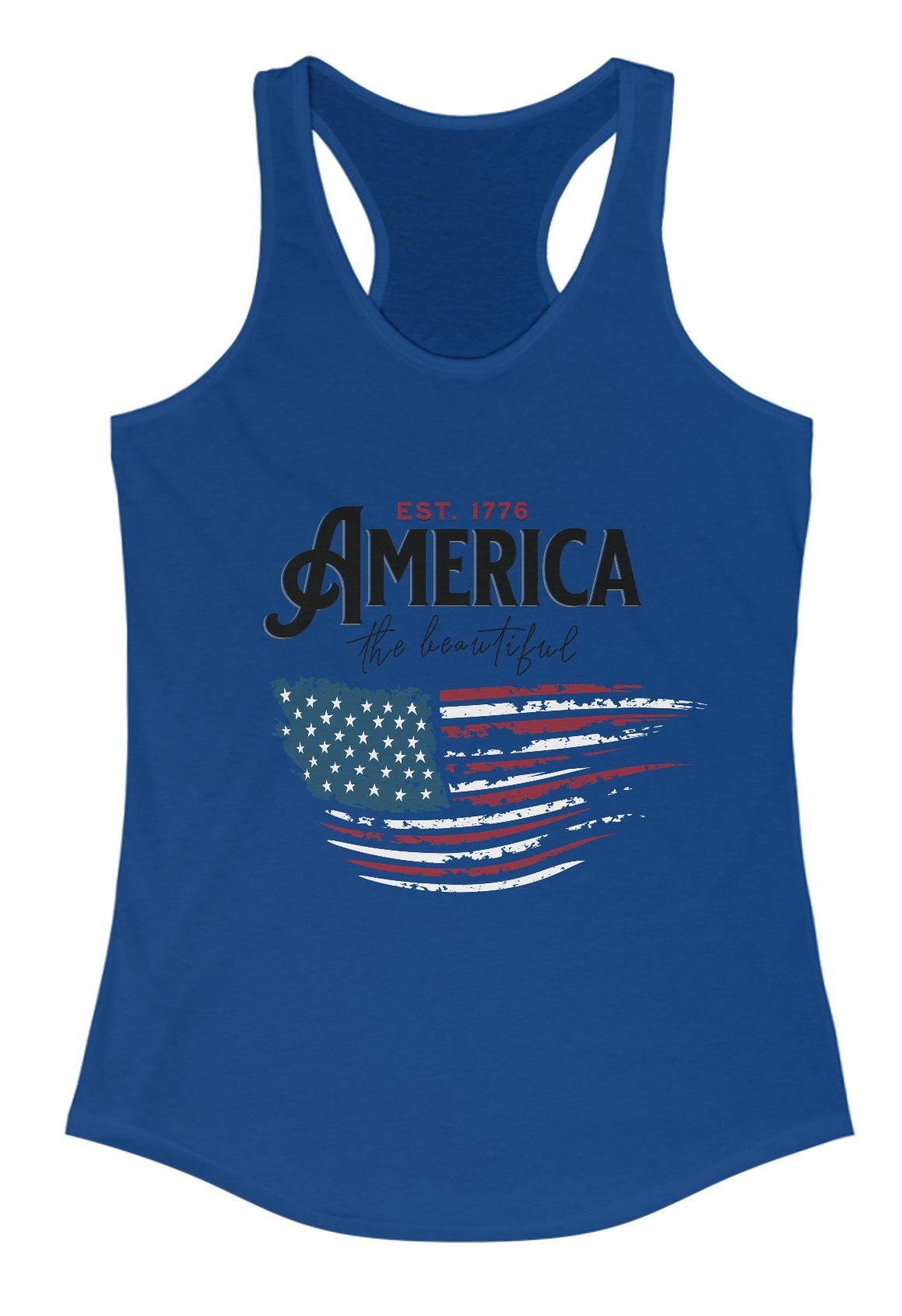 America the Beautiful 4th of July American Flag Tank Top