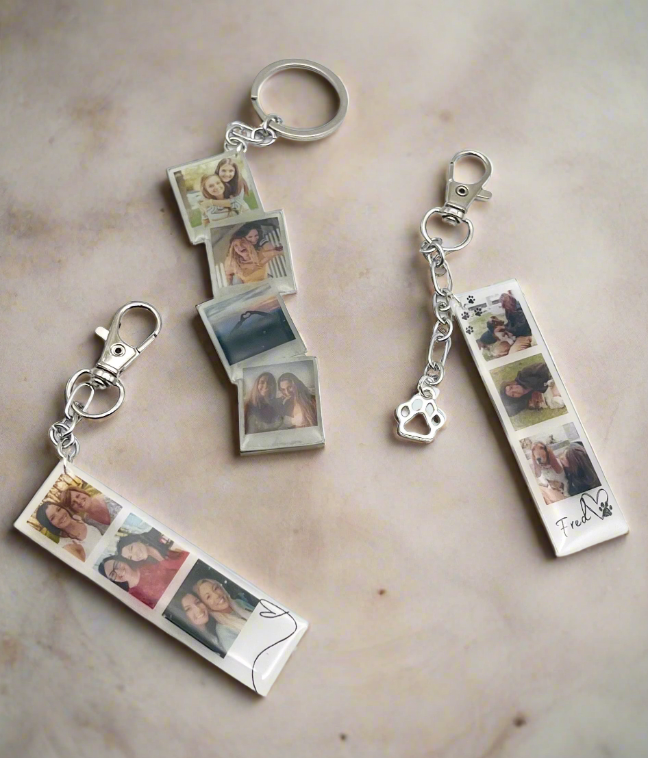 Custom Stacked Polaroids Keychain {Micro Memories}