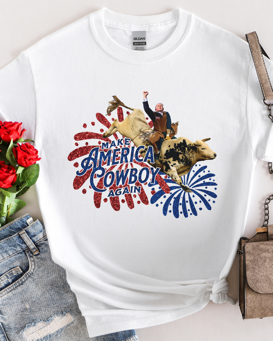 Trump Bull Riding Fireworks Glitter Print