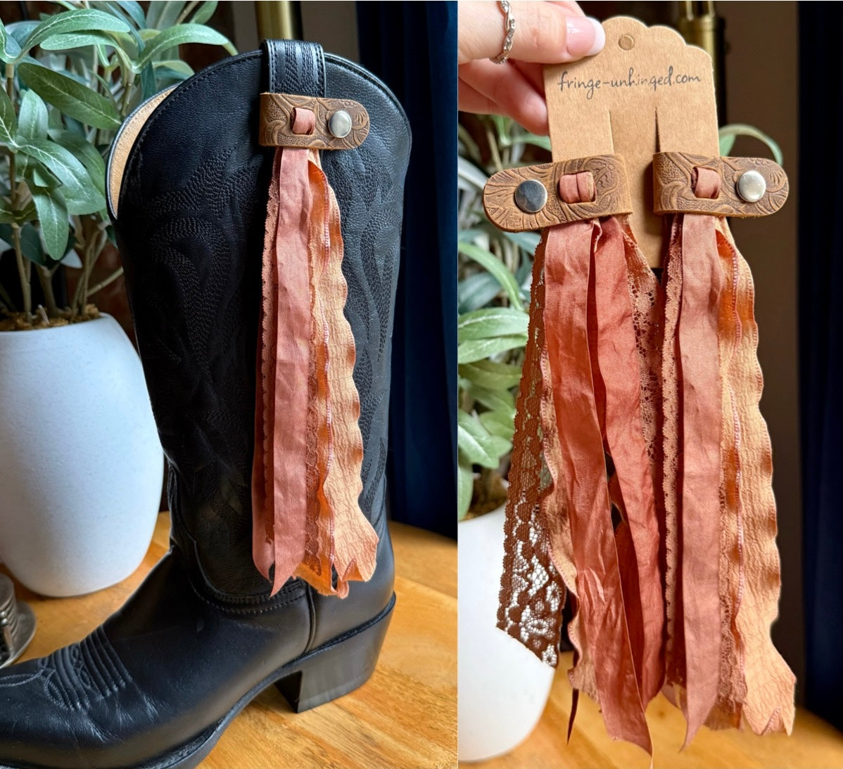 Boot Tassels – Tooled Leather Strap #5