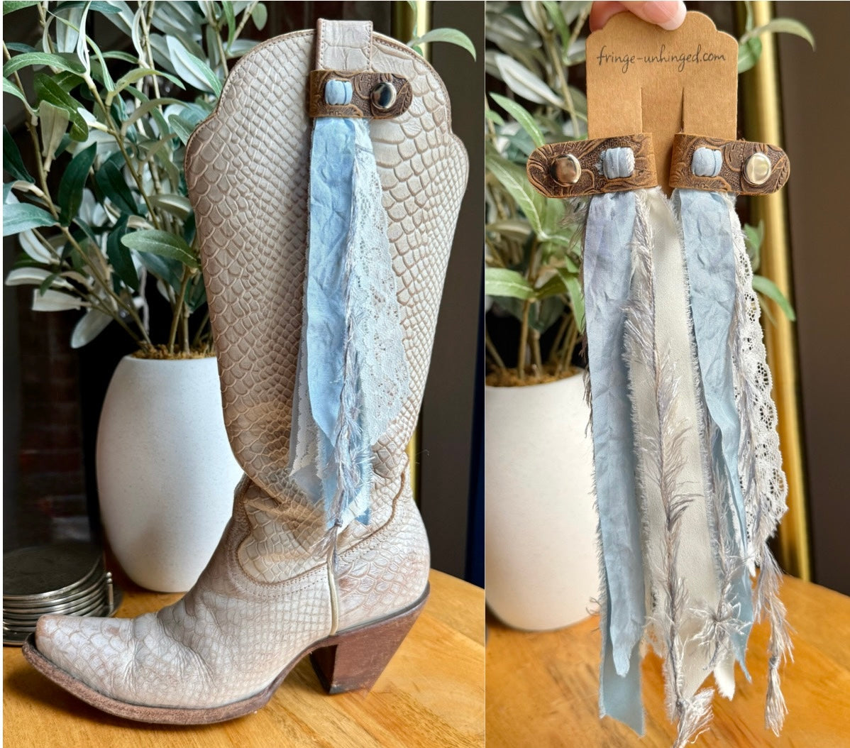 Boot Tassels – Tooled Leather Strap #6
