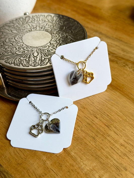 Pet Paw Print Heart Necklace