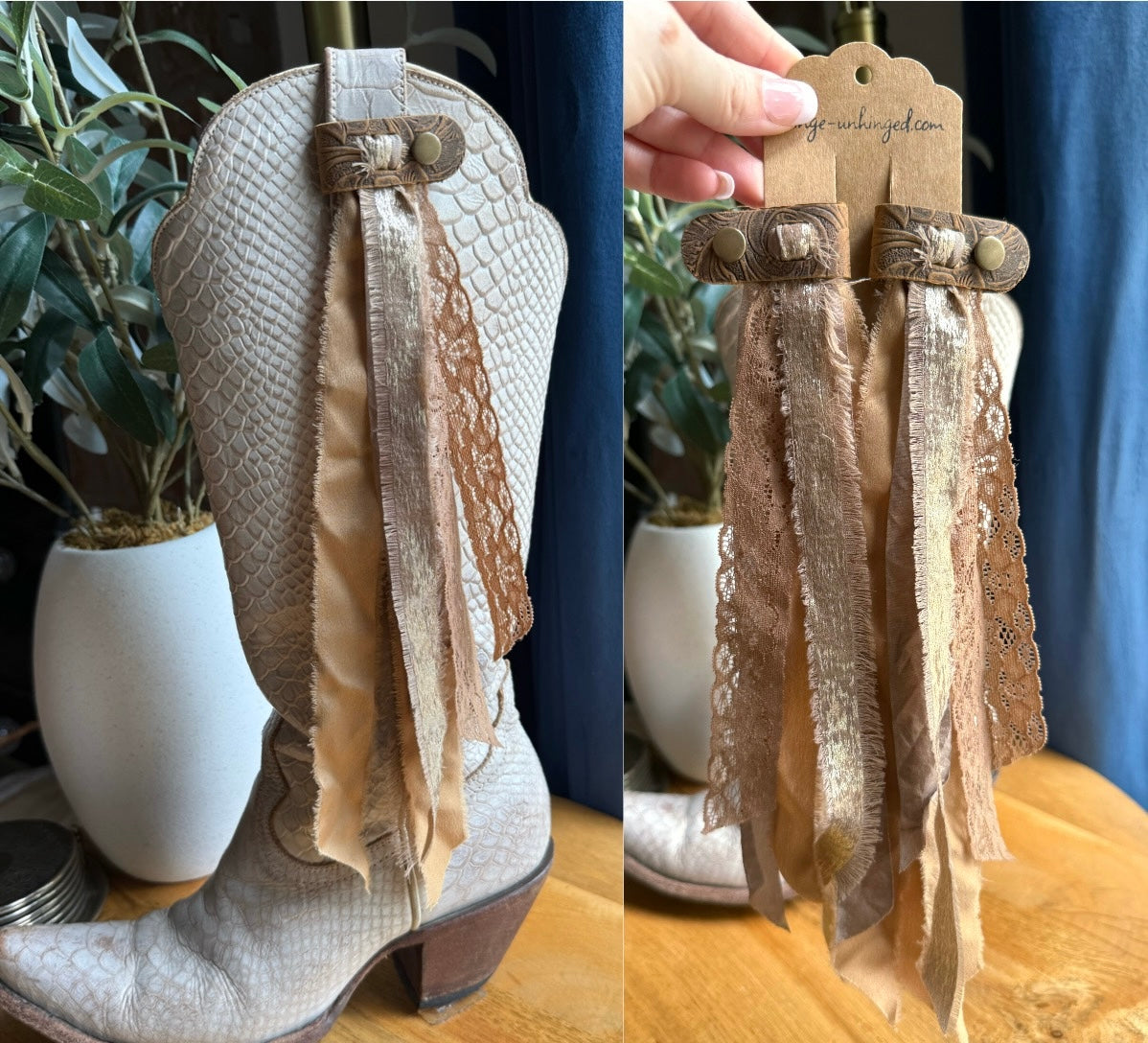 Boot Tassels – Tooled Leather Strap #1