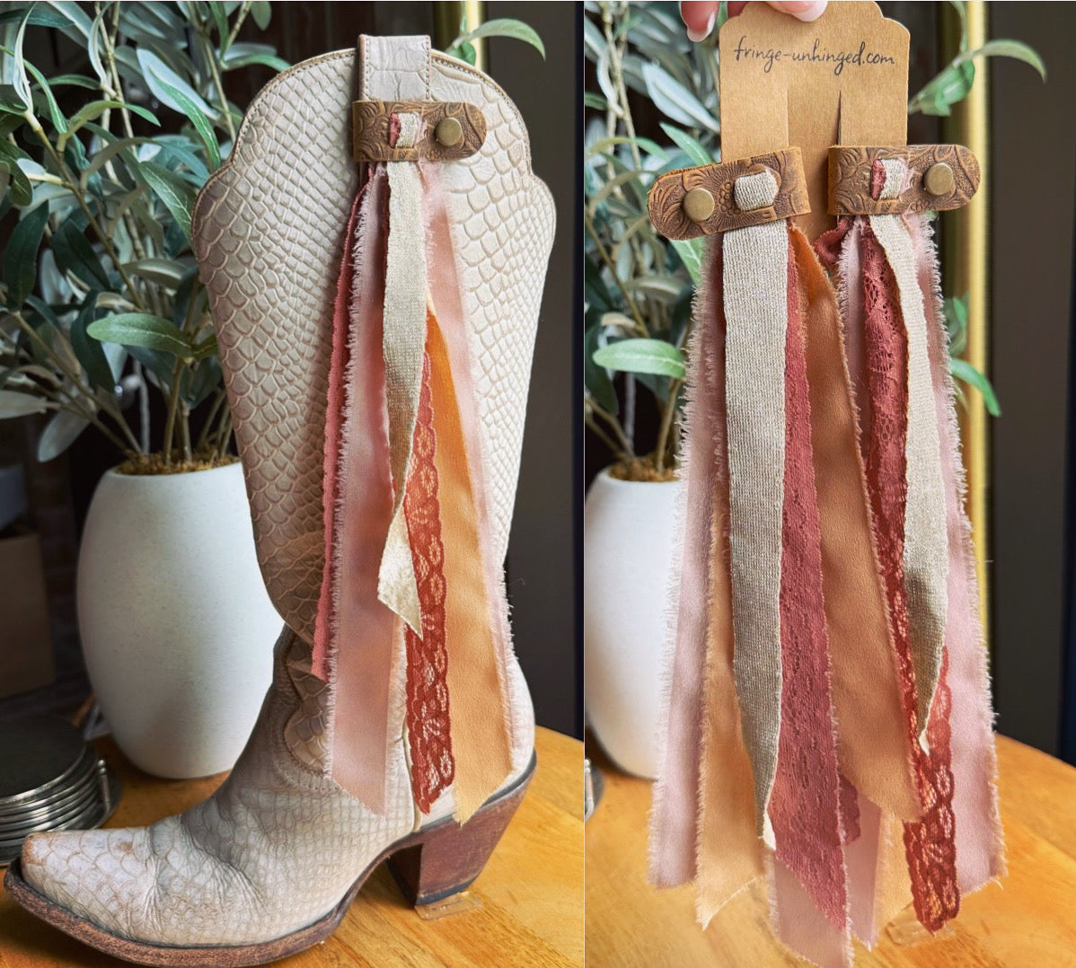 Boot Tassels – Tooled Leather Strap #3