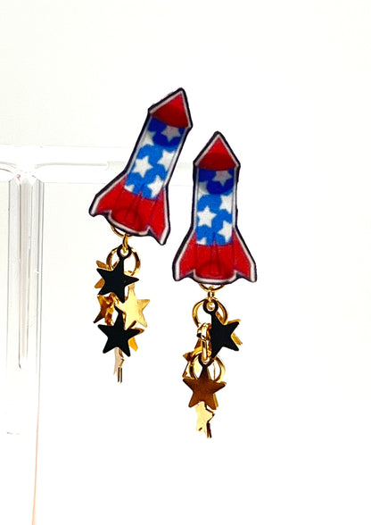 Patriotic Rocket Gold Star Earrings
