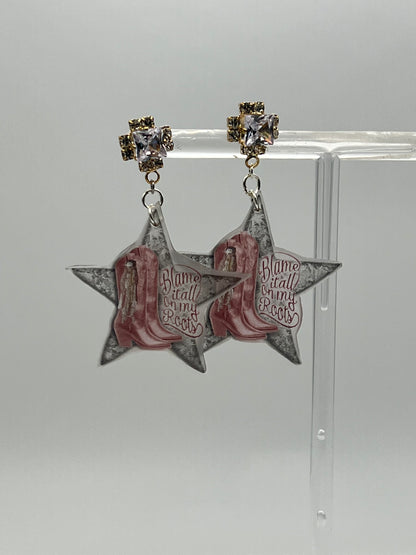Pink Cowboy Boot Earrings "Blame It All On My Roots"