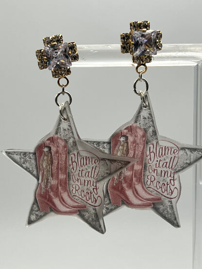 Pink Cowboy Boot Earrings "Blame It All On My Roots"