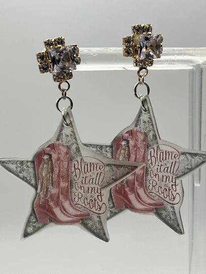 Pink Cowboy Boot Earrings "Blame It All On My Roots"