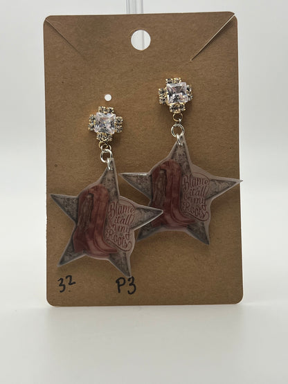 Pink Cowboy Boot Earrings "Blame It All On My Roots"