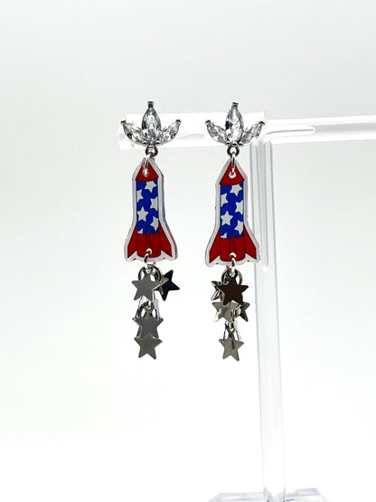 Patriotic Rocket Silver Star Earrings