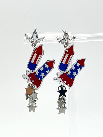 Patriotic Rocket Silver Star Earrings