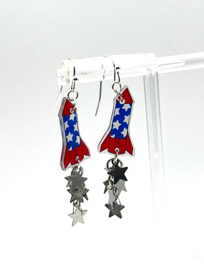 Patriotic Rocket Silver Star Earrings