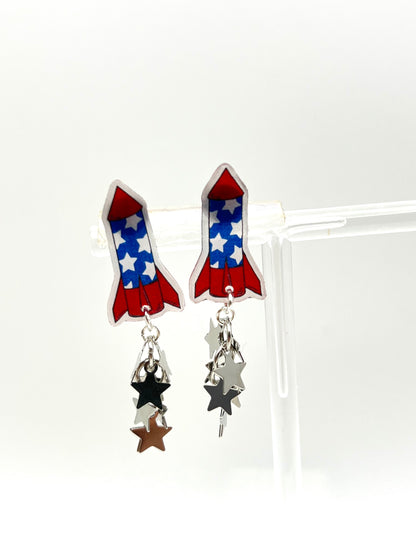 Patriotic Rocket Silver Star Earrings
