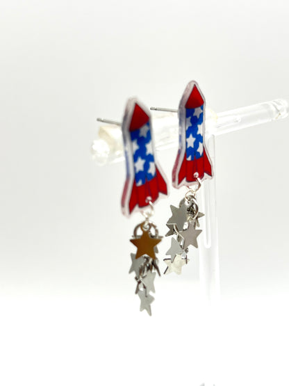 Patriotic Rocket Silver Star Earrings