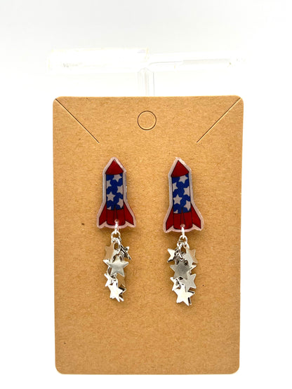 Patriotic Rocket Silver Star Earrings