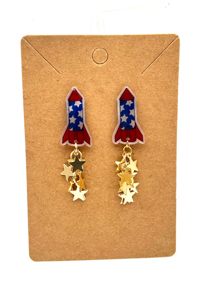 Patriotic Rocket Gold Star Earrings