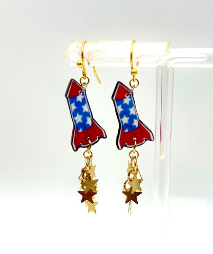 Patriotic Rocket Gold Star Earrings