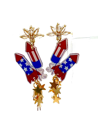 Patriotic Rocket Gold Star Earrings