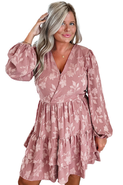 Pink/Peach Blossom Floral Tiered Ruffle Full Size Dress