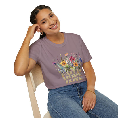 Faith, Hope, and Love wild flower T-shirt: Symbol of Resilience and Renewal