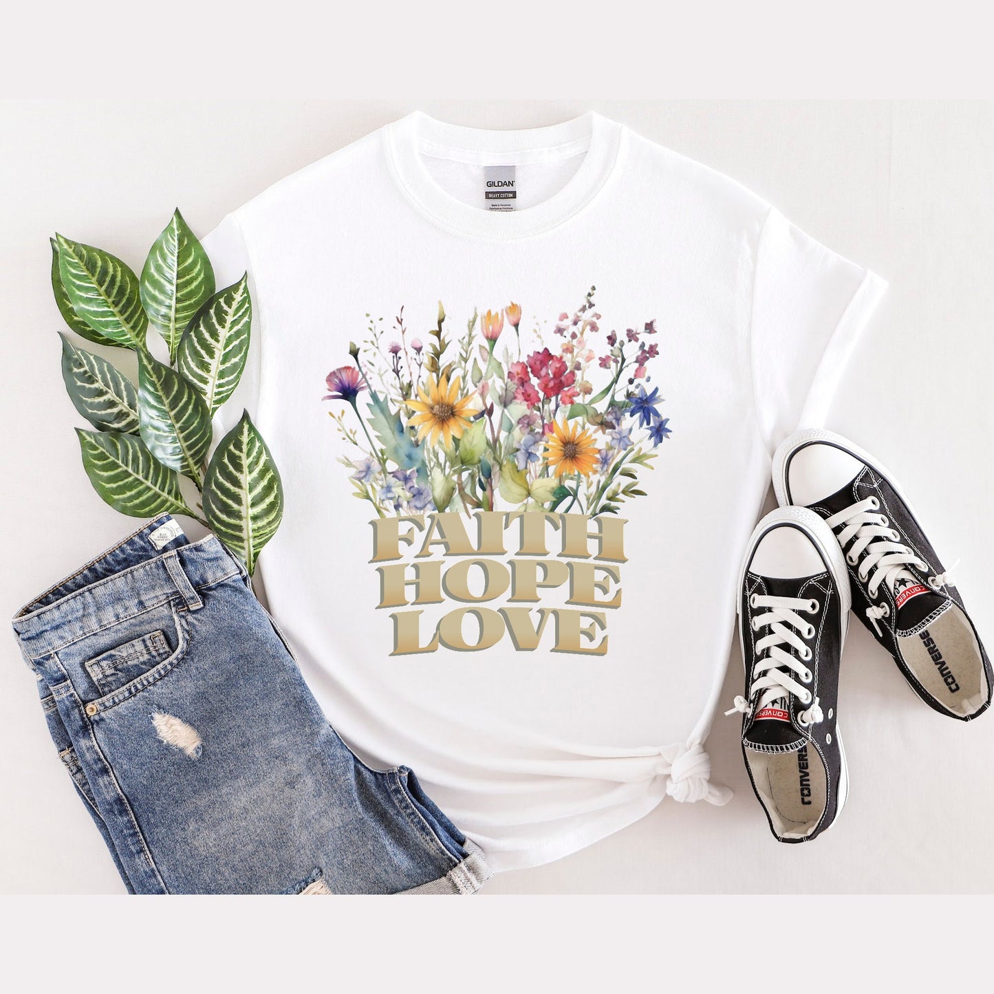 Faith, Hope, and Love wild flower T-shirt: Symbol of Resilience and Renewal