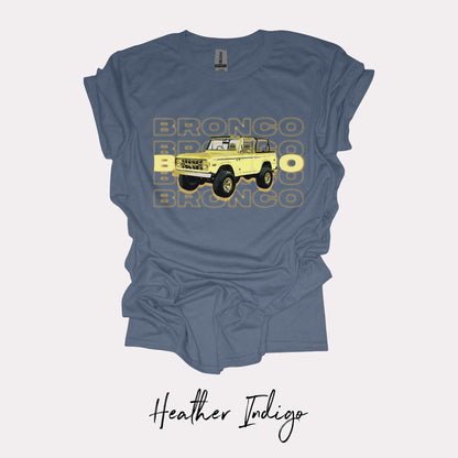 Vintage Vibes: Glowing Yellow 70's Ford Bronco T-shirt