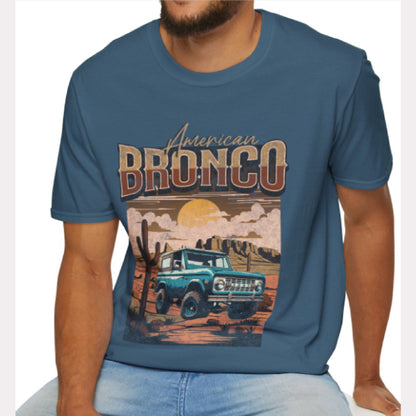 American Bronco Desert Sunset T-shirt: Embrace the Wild Frontier - Vintage Ford Bronco