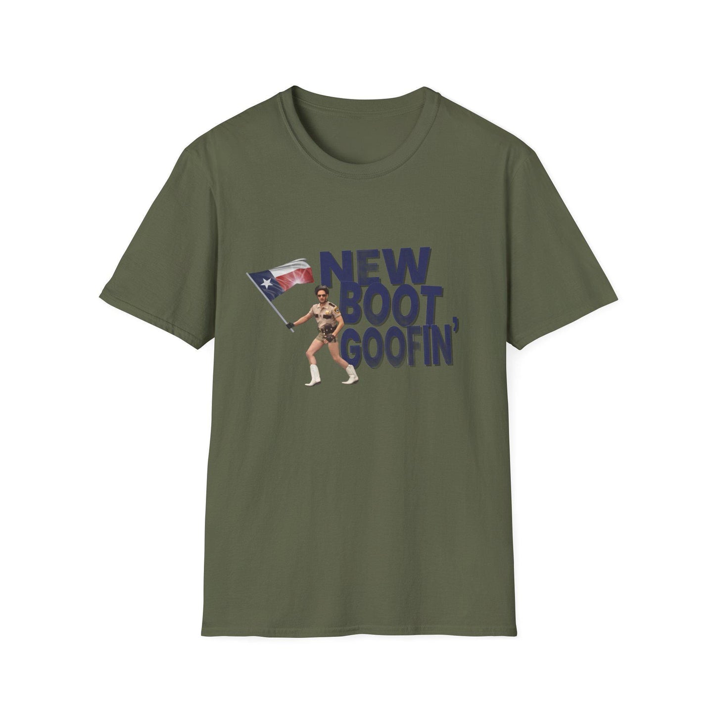 New Boot Goofin' Texas Flag Genuine Ostrich Funny Unisex Softstyle Gildan T-Shirt